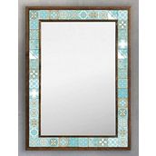 Oscar Stone Decor Ahşap Çerçeveli Mozaik (mermer) Ayna 53x73 Cm Seramik Desenli-turquoise Turkuaz