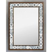 Oscar Stone Decor Ahşap Çerçeveli Mozaik Taş (mermer) Ayna 53x73 Cm Etnik Eskitme Seramik Desenli