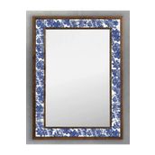 Oscar Stone Decor Ahşap Çerçeveli Mozaik Taş (mermer) Ayna 53x73 Cm Etnik Mavi Çiçek Seramik Desenli AYN5070-100