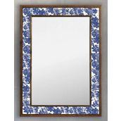 Oscar Stone Decor Ahşap Çerçeveli Mozaik Taş (mermer) Ayna 53x73 Cm Etnik Mavi Çiçek Seramik Desenli