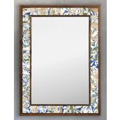 Oscar Stone Decor Ahşap Çerçeveli Mozaik Taş (Mermer) Ayna 53x73 CM Tile Seramik Desenli Kahverengi