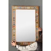 Oscar Stone Decor Ahşap Çerçeveli Mozaik Taş (mermer) Ayna 63x93 Cm Seramik Eskitme Desenli
