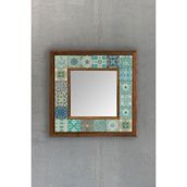 Oscar Stone Decor AYN-041 Ahşap 33x33 cm Çerçeveli Mozaik Doğaltaş Ayna