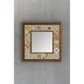 Oscar Stone Decor AYN-044 Ahşap 33x33 cm Çerçeveli Mozaik Doğaltaş Ayna