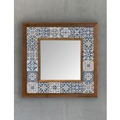 Oscar Stone Decor Masif (ahşap) Çerçeveli Mozaik Taş Ayna 33x33 Cm Dresuar Aynası Eskitme