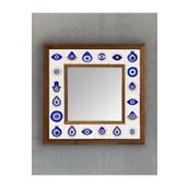 Oscar Stone Decor Masif (ahşap) Çerçeveli Mozaik Taş Ayna 33x33 Cm Dresuar Üstü Balkon Nazar AYN-088
