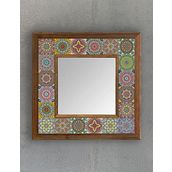 Oscar Stone Decor Masif (ahşap) Çerçeveli Mozaik Taş Ayna 33x33 Cm Renkli Seramik Desenli