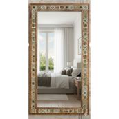 Oscar Stone Decor Masif Ahşap Çerçeveli Mozaik Taş (mermer) Ayna Seramik etnik Desenli Konsol Dresuar Balkon Aynası
