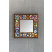 Oscar Stone Decor Masif Çerçeveli Mozaik Taş Ayna 33 CM X 33 CM (Morocco-Etnik Desen) Dresuar Balkon