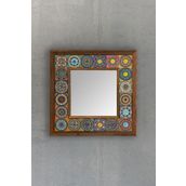 Oscar Stone Decor Masif Çerçeveli Mozaik Taş Ayna 33 CM X 33 CM (Morocco-Etnik Desen)