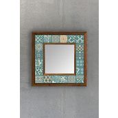 Oscar Stone Decor Masif Çerçeveli Mozaik Taş Ayna 33 CM X 33 CM (Morocco-Etnik-Green-Brown Desen)