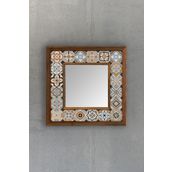Oscar Stone Decor Masif Çerçeveli Mozaik Taş Ayna 33 CM X 33 CM (Tile-Etnik Desen)