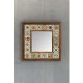 Oscar Stone Decor Masif Çerçeveli Mozaik Taş Ayna 33cm X 33cm (morocco - Etnik Desen) Brown-turkuaz AYN-066
