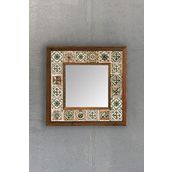 Oscar Stone Decor Masif Çerçeveli Mozaik Taş Ayna 33cm X 33cm (morocco - Etnik Desen) Brown-turkuaz