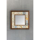 Oscar Stone Decor Masif Çerçeveli Mozaik Taş Ayna 33cm X 33cm (morocco - Etnik Desen) Limon Lemon AYN-067