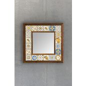 Oscar Stone Decor Masif Çerçeveli Mozaik Taş Ayna 33CM X 33CM (Morocco - Etnik Desen) Limon Lemon