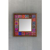Oscar Stone Decor Masif Çerçeveli Mozaik Taş Ayna 33cm X 33cm (suzani-etnik Desen Koleksiyonu)