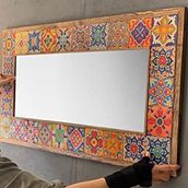 Oscar Stone Decor Masif Çerçeveli Mozaik Taş Ayna 55x105 cm Tile Mozaik Seramik Morocco Desenli