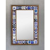 Oscar Stone Decor Masif Çerçeveli Mozaik Taş Doğal- Mermer) Ayna 43 cm X 63 cm Nazar Boncuk Göz