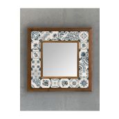 Oscar Stone Decor Masif Çerçeveli Mozaik Taş (mermer) Ayna 33x33 cm Seramik Desenli Eskitme Mavi AYN-098