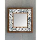 Oscar Stone Decor Masif Çerçeveli Mozaik Taş (MERMER) Ayna 33x33 cm Seramik Desenli Eskitme Mavi
