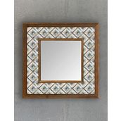 Oscar Stone Decor Masif Çerçeveli Mozaik Taş (MERMER) Ayna 33x33 cm Seramik Desenli Kahverengi Mavi
