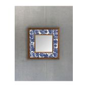 Oscar Stone Decor Masif Çerçeveli Mozaik Taş (mermer) Ayna 33x33 Cm Seramik Desenli Mavi Çiçek Tema AYN-100