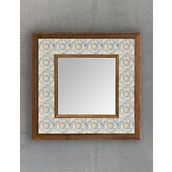 Oscar Stone Decor Masif Çerçeveli Mozaik Taş (mermer) Ayna 33x33 Cm Seramik Desenli Mavi Sarı Aytna