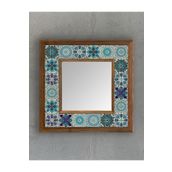 Oscar Stone Decor Masif Çerçeveli Mozaik Taş (mermer) Ayna 33x33 Cm Seramik Desenli Mavi Temalı AYN-095
