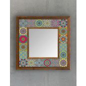 Oscar Stone Decor Masif Çerçeveli Mozaik Taş (MERMER) Ayna 33x33 cm Seramik Desenli Pembe Temalı