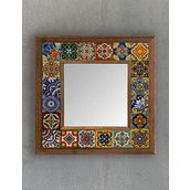 Oscar Stone Decor Masif Çerçeveli Mozaik Taş (mermer) Ayna 33x33 Cm Seramik Desenli Talevera