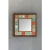 Oscar Stone Decor Oscar Stone Ahşap Çerçeveli Mozaik Doğaltaş Ayna 33 Cm X 33 Cm Balkon Aynası AYN-013
