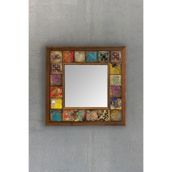 Oscar Stone Decor Oscar Stone Ahşap Çerçeveli Mozaik Doğaltaş Ayna 33 Cm X 33 Cm-mosaic Mirror Stone