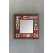 Oscar Stone Decor Oscar Stone Ahşap Çerçeveli Mozaik Doğaltaş Ayna 33 Cm X 33 Cm