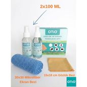 Otio Eyewear 2 Adet 100ML Gözlük ve Ekran Temizleme Spreyi ve 2 Adet 15X18 cm Mikrofiber Bez