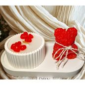 Oval Tabakta,2'li Set, Çikolata Kokulu Mum ve Kırmızı Ayıcıklı Mum