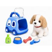 Oyuncak Sesli Işıklı Yürüyen Hareketli Köpek Kedi Tavşan Taşıma Çantalı Aksesuarlı Set Taşınabilir Çanta Emekleme Oyuncağı Aksesuarlı Çocuklar İçin Eğitici Hayvan Sevgisi (Mavi-Köpek)