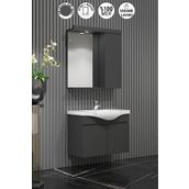 Özceden Yıldız 55 CM Antrasit Gri Mat MDF Seramik Lavabolu Asma Banyo Dolabı Takımı