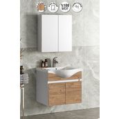 Özceden Yıldız 55 cm Beyaz-Atlantik Çam MDF Seramik Lavabolu Asma Banyo Dolabı Takımı