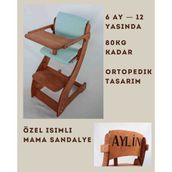 Özel Isimli Montessori Ahşap Bebek Mama Sandalyesi & Hediye - Koyu Ahşap