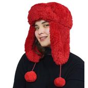 Özgüner Oyuncak Pelüş Kep,Kasket, Kulaklı Pelüş Şapka (Ponponlu, Kırmızı)