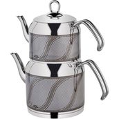 Özlife 156G Enza Inox Gri S Desen Orta Boy Çaydanlık Takımı