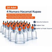 Özssay 4 Numara Hacamat Kupası 20 Adet Vakumlu Manuel Kupa Bardak Dayanıklı Plastik Hacamat Kabı - Renkli