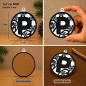 P Harf Yılbaşı Süsü – Mdf Çam Ağacı Desenli Asılabilir Dekor (7X7 Cm)