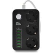 Paleon 3'lü Priz 6 USB Coğaltıcı Akıllı Akım Korumalı Priz 3.4A - Siyah