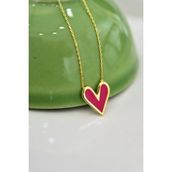 Papatya Silver 925 Ayar Gümüş Altın Kaplama Koyu Pembe Mineli Kalp Kolye