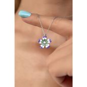 Papatya Silver 925 Ayar Gümüş Rodyum Kaplama Mineli Tektaş Yonca Kolye