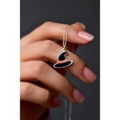 Papatya Silver 925 Ayar Rodyum Kaplama Siyah Mineli Cadılar Bayramı Cadı Şapkası Gümüş Kolye