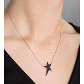 Papatya Silver Siyah Taşlı Yıldız Model Rose Kaplama 925 Ayar Gümüş Kolye