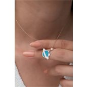 Papatya Silver UVPS100859 Gezegen Mavi Mine Dolgulu Rose Altın Kaplama 925 Ayar Gümüş Kolye